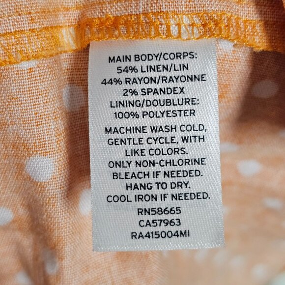 Rachel Parcell Orange Polka Dot V-Neck Linen-Blend Button-Down‎ Midi Dress XXL - Picture 9 of 12